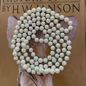 CHICO’S Opera length large pearl necklace hand knotted classic timeless